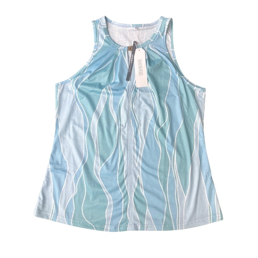 New Saukole Sleeveless Keyhole Tank Top Womens Medium Blue‎ Casual